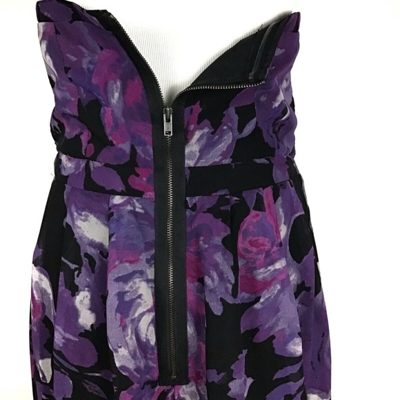 🦋Lauren Conrad Chiffon Purple Roses Wrap Dress - Picture 6 of 8